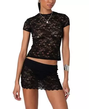 Прозрачная кружевная футболка Edikted Kaori, черный