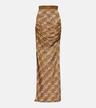 Прозрачная кружевная юбка с цветочным узором Alex Perry, хаки