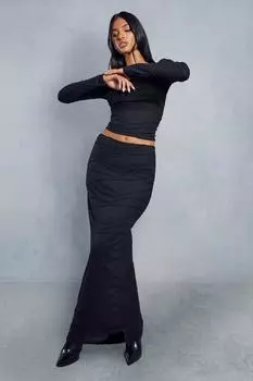 Прозрачная макси-юбка с мятыми деталями MISSPAP, черный