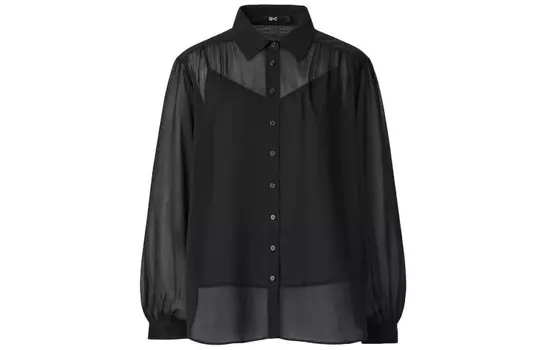 Прозрачная объемная блузка с длинными рукавами UNIQLO, черный