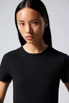 Прозрачная, облегающая футболка из смесового льна Weekday, черный