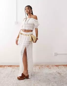 Прозрачная пляжная макси-юбка Miss Selfridge со сборками кремового цвета