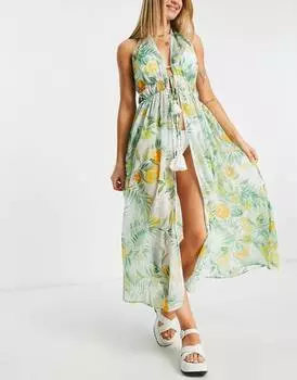 Прозрачная пляжная накидка Topshop с фруктовым принтом и отделкой крючком