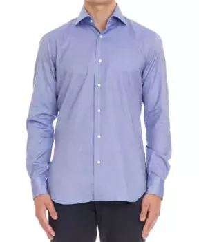 Прозрачная рубашка из хлопка строгого кроя Barba, синий