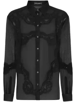 Прозрачная рубашка из органзы с кружевом DOLCE & GABBANA, черный