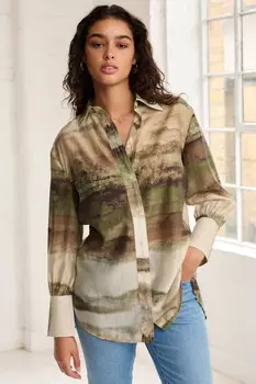 Прозрачная рубашка оверсайз с длинными рукавами Next, зеленый