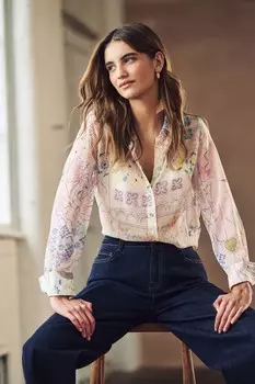 Прозрачная рубашка с длинными рукавами Next, экрю