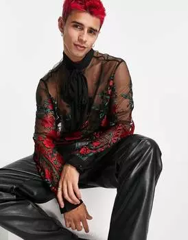 Прозрачная рубашка с вышивкой и галстуком-бабочкой ASOS DESIGN