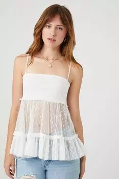 Прозрачная сетчатая майка с рюшами Forever 21, белый