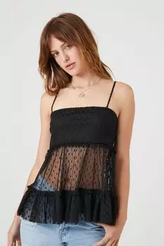 Прозрачная сетчатая майка с рюшами Forever 21, черный