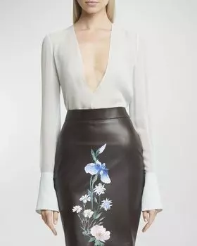 Прозрачная шелковая блузка с открытой спиной Givenchy, цвет Frost