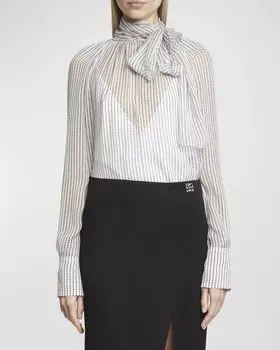 Прозрачная шелковая блузка в горошек с завязками Givenchy, цвет Ecru Black