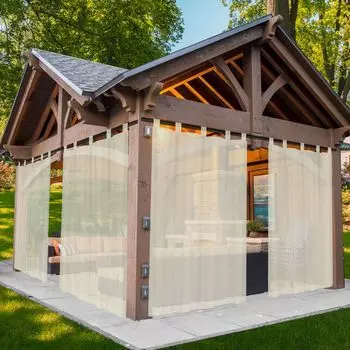 Прозрачная штора ВxШ 245x145 см белая "DOHA" под лен с блестящей пряжей - современный дизайн, легкая в уходе, 2023490 BTTO, бежевый