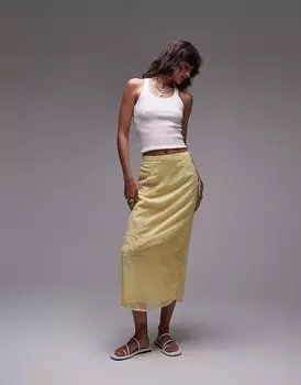 Прозрачная юбка миди Topshop с цветочной вышивкой цвета пахты