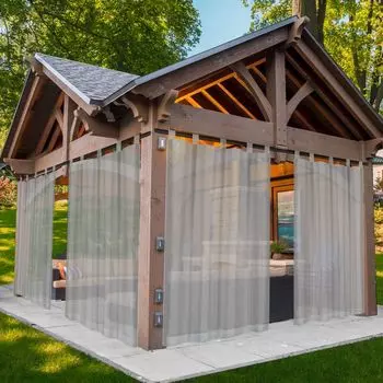 Прозрачная уличная штора, непромокаемые шторы из вуали с вкладкой, 1 шт., 132 х 213 см, уличные шторы для садовой беседки, балкона, террасы, павильона, темно-серые BTTO, серый