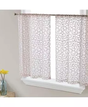 Прозрачная вуаль с вышивкой Одри, оконная занавеска с короткими карманами и ярусами для кухни, спальни, небольших окон и ванной комнаты HLC.me, бежевый