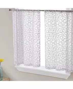 Прозрачная вуаль с вышивкой Одри, оконная занавеска с короткими карманами и ярусами для кухни, спальни, небольших окон и ванной комнаты HLC.me, серый