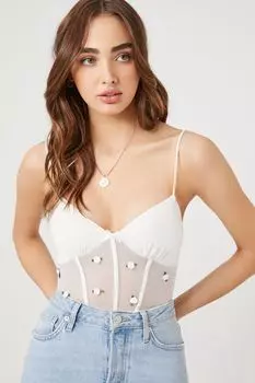 Прозрачное боди-корсет с цветочным принтом Forever 21, белый