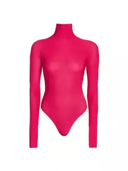 Прозрачное боди с воротником и длинными рукавами Alaa, фуксия