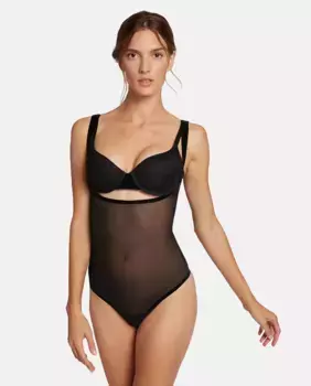 Прозрачное боди-стринги из тюля Wolford, черный
