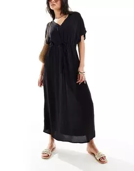 Прозрачное черное длинное пляжное платье в стиле кимоно Vero Moda