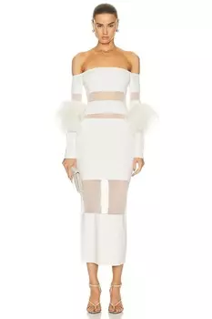 Прозрачное хлопково-вискозное платье страуса с интарсией Lapointe, цвет Cream