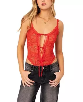 Прозрачное кружевное боди Edikted Maribelle с завязками спереди, красный