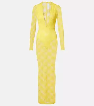 Прозрачное кружевное платье Alex Perry, желтый