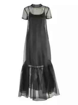 Прозрачное макси-платье с оборками STAUD, черный