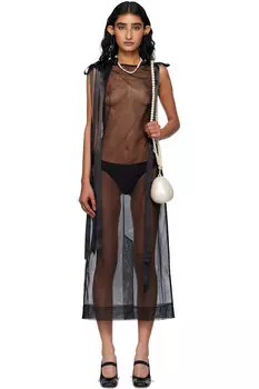 Прозрачное миди-платье с бантом и лентой на подоле Simone Rocha, черный