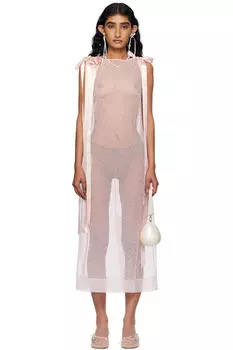 Прозрачное миди-платье с бантом и лентой на подоле Simone Rocha, розовый