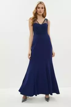 Прозрачное многослойное платье макси с V-образным вырезом и рыбьим хвостом Coast, темно-синий