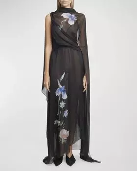 Прозрачное платье макси с принтом «Ирис» и открытой спиной Givenchy, цвет Black