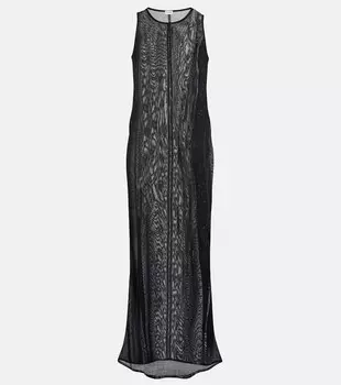 Прозрачное платье макси SAINT LAURENT, черный