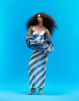 Прозрачное платье макси в зеленую полоску с чашками ASOS и боди