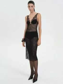 Прозрачное платье миди из нефритового кружева Mango, черный