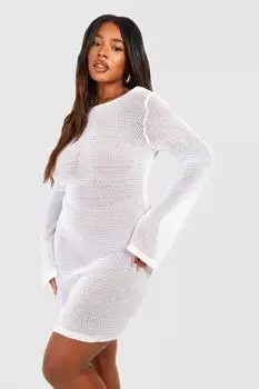Прозрачное платье с расшешенными рукавами, связанное крючком Boohoo, белый