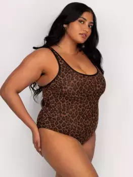Прозрачное сетчатое боди Curvy Couture, леопардовый принт