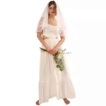 Прозрачное шифоновое платье макси с цветочным кружевом FASHNZFAB, белый