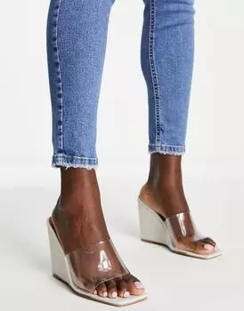 Прозрачные и натуральные туфли-лодочки на высокой танкетке ASOS DESIGN True