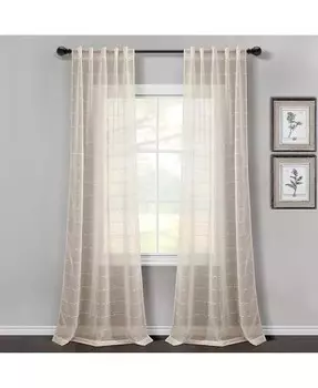 Прозрачные оконные занавески с текстурированной задней вставкой/карманом для стержня в фермерском доме Lush Decor, бежевый