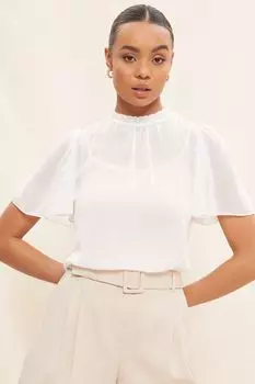 Прозрачные рукава и короткие рукава с высоким вырезом и рюшами Friends Like These, белый