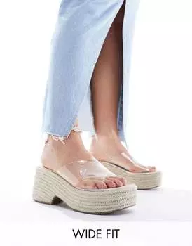 Прозрачные туфли на танкетке с перекрестными ремешками ASOS DESIGN Wide Fit Toy