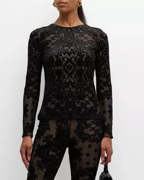 Прозрачный бархатный топ с принтом Etro, цвет Black