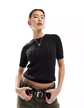 Прозрачный черный вязаный свитер с короткими рукавами Vero Moda
