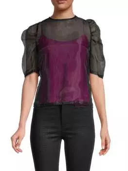 Прозрачный двухцветный топ с объемными рукавами DKNY Black