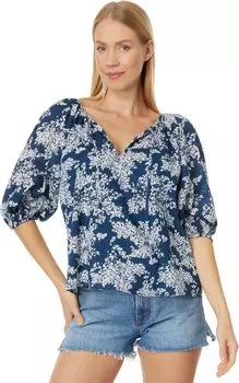 Прозрачный хлопковый топ-крестьянка с короткими рукавами Abercrombie & Fitch, цвет Blue Floral Print