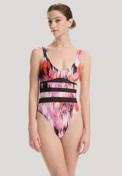 Прозрачный и непрозрачный купальник Wolford, цвет orchid print