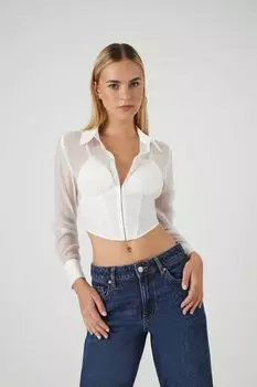Прозрачный комбинированный укороченный топ на крючках Forever 21, белый