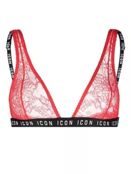 Прозрачный кружевной бюстгальтер с логотипом Dsquared2 Icon, красный
